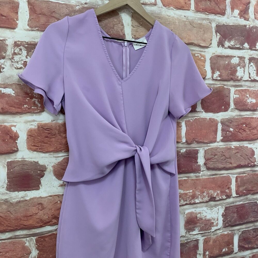 Anthropologie Everly Dress Women's Small Purple Tie Accent Casual Work Zip Up - Picture 5 of 10